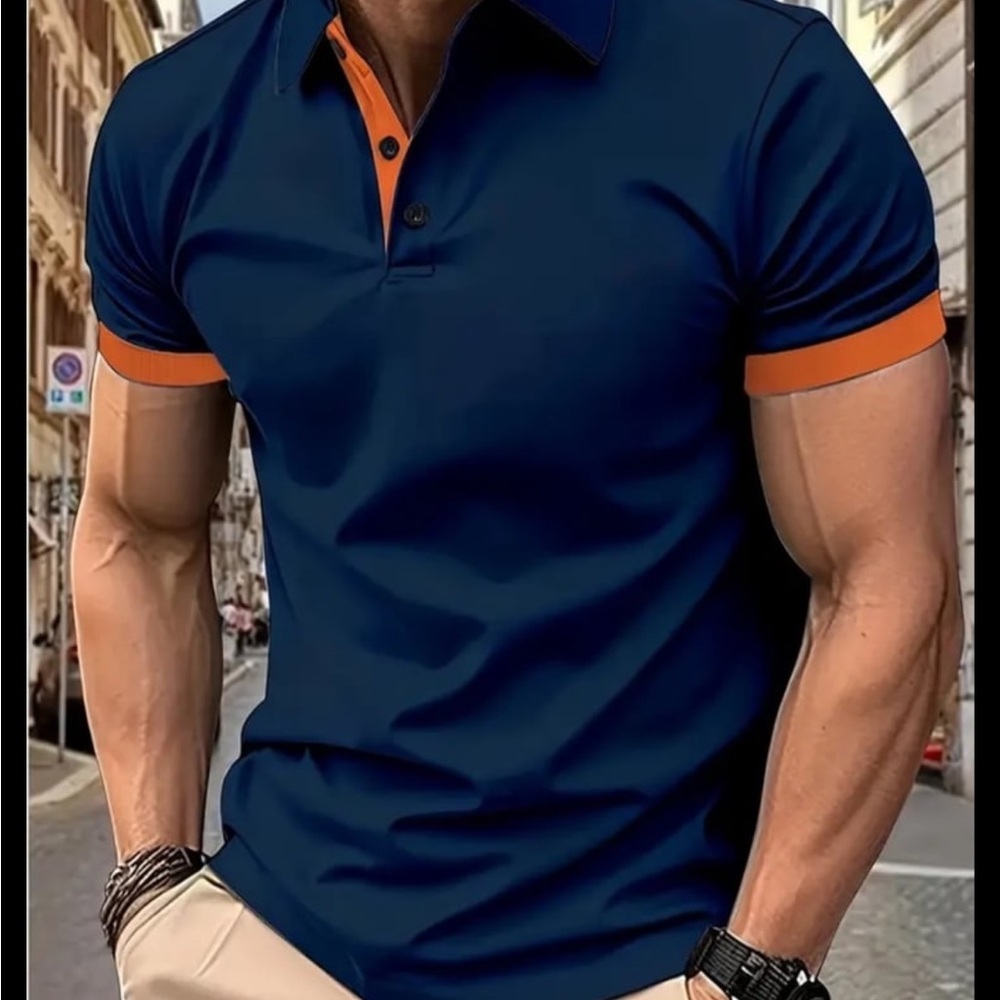 Men's Navy and Orange Polo Shirt